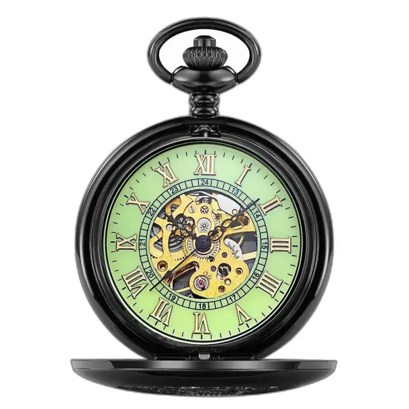 Orologio da tasca meccanico luminoso da donna di colore nero con elegante quadrante verde