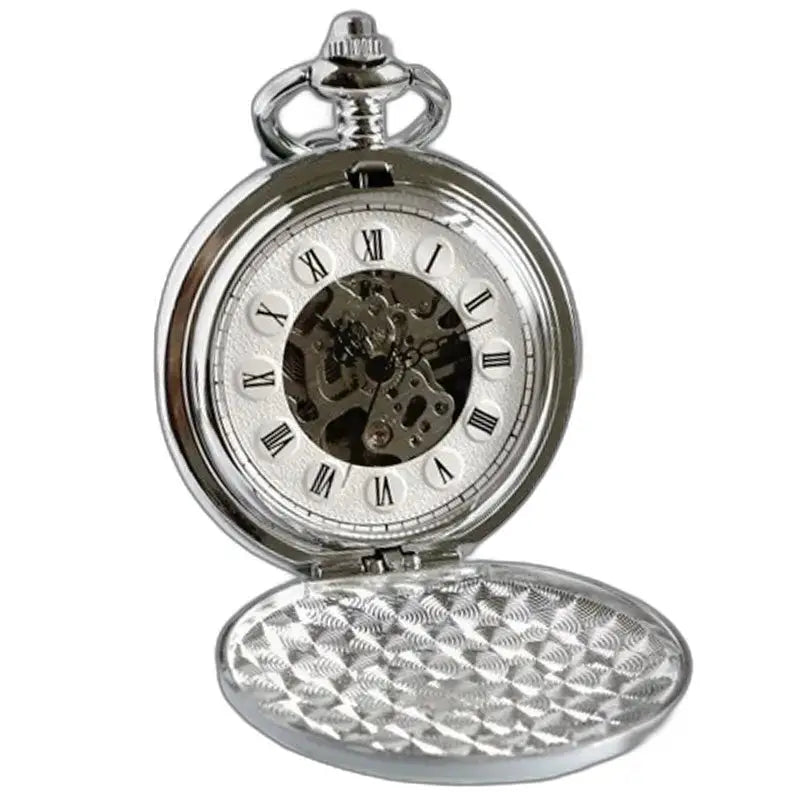 Orologio da tasca meccanico di lusso in marmo con meccanismo in argento a vista