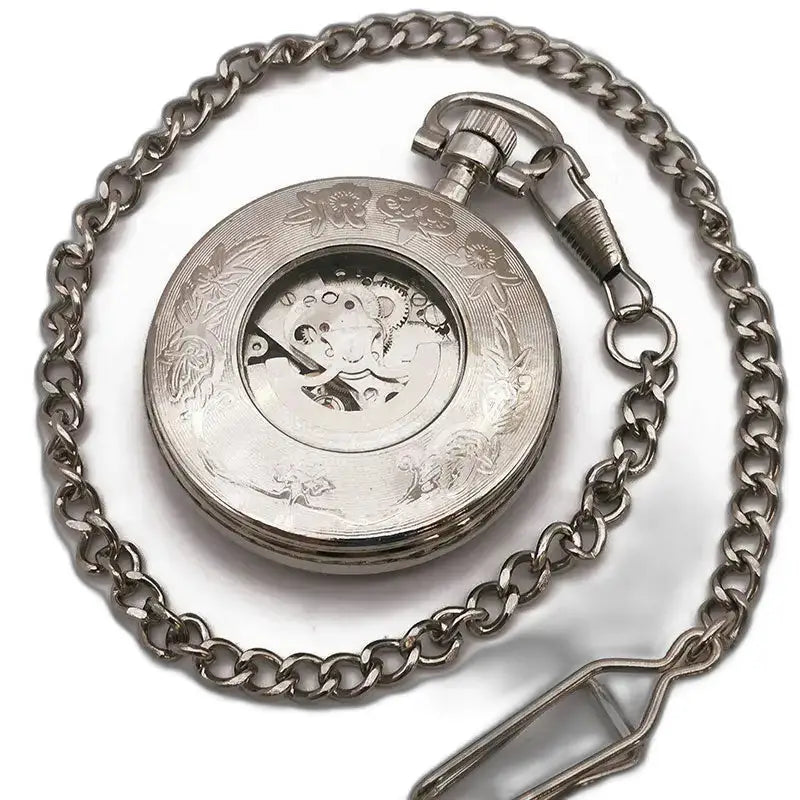 Orologio da tasca meccanico vintage in argento con elegante catena in argento