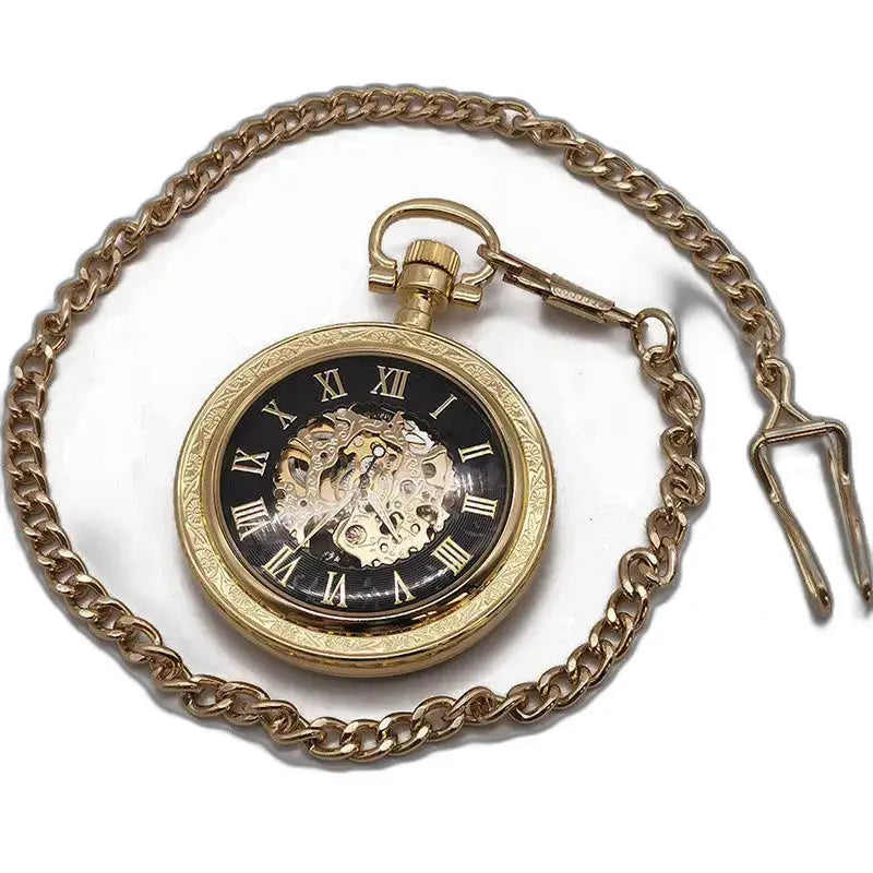 Orologio da tasca meccanico vintage in argento con catena dorata, stile classico ed elegante