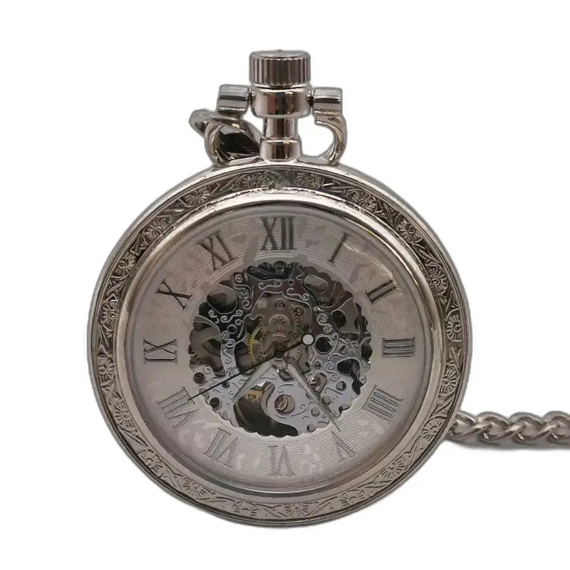 Orologio da tasca meccanico vintage in argento in elegante stile scheletrato