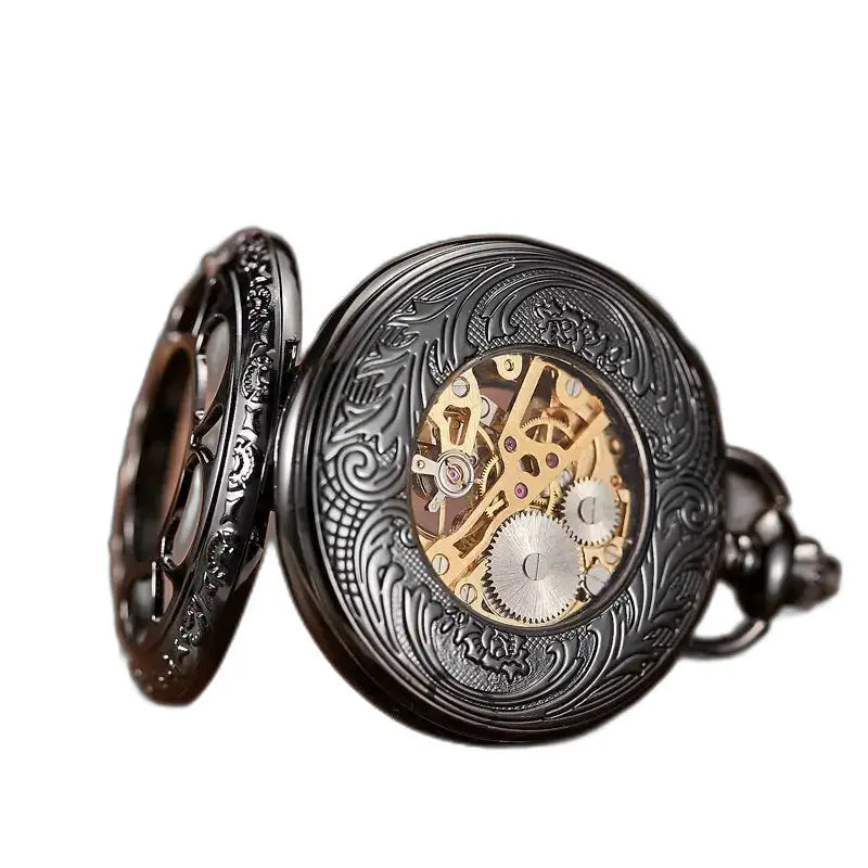 Orologio da tasca meccanico vintage lanterna verde con ingranaggi visibili e design ornato