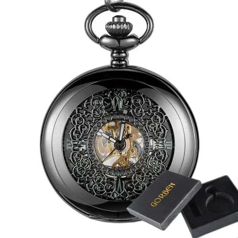 Orologio da tasca meccanico vintage Green Lantern in nero, elegante e senza tempo