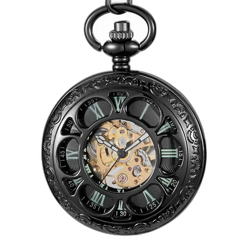 Montre de Poche Mécanique Vintage Green Lantern avec cadran noir squelettique