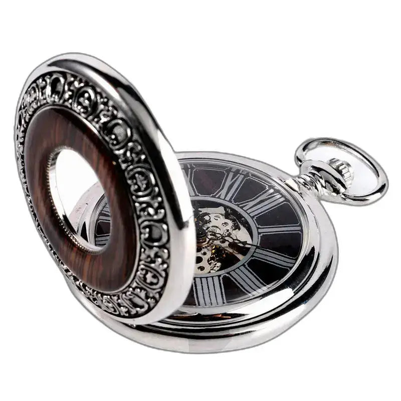 Orologio da tasca meccanico da uomo di lusso Wood Prestige con intarsi in legno e finitura argento