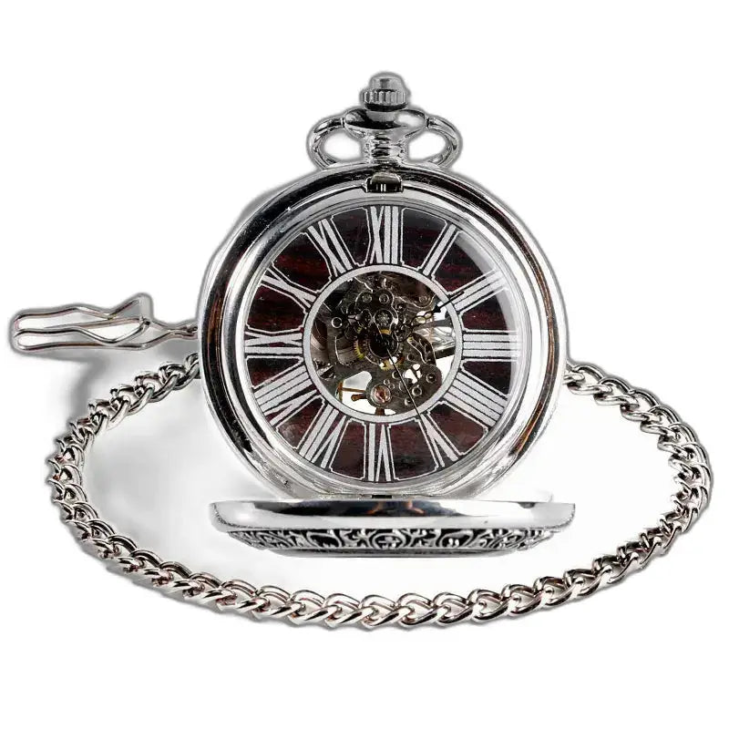 Orologio da tasca meccanico da uomo di lusso Wood Prestige con catena in argento