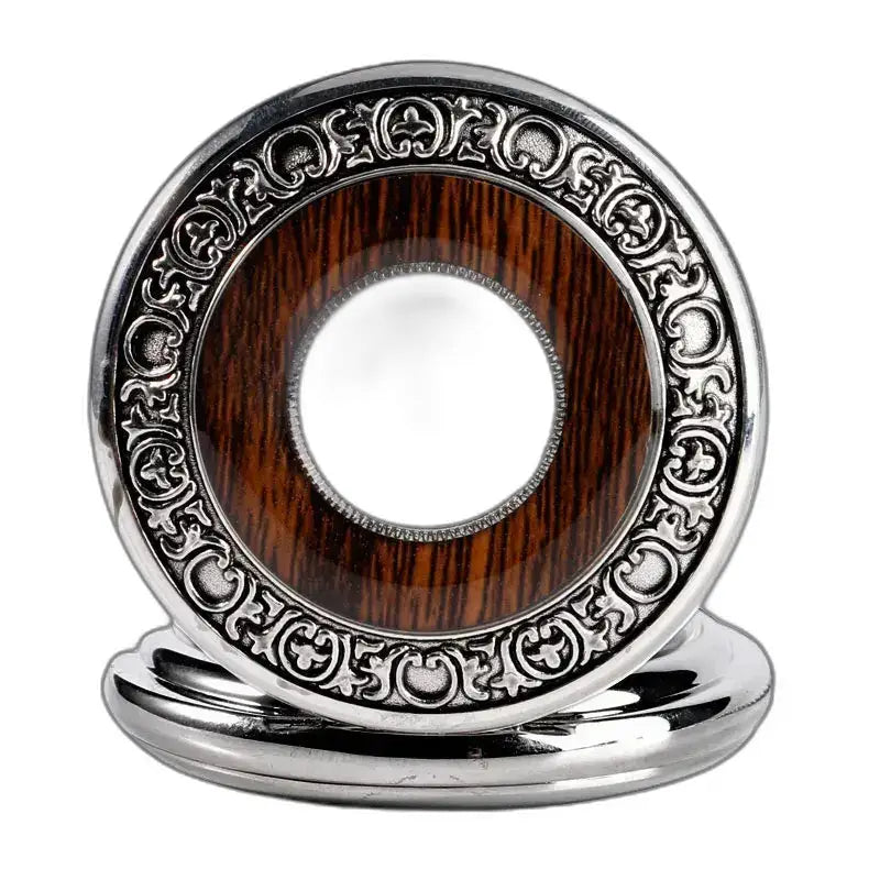 Cornice circolare decorata in argento e legno per orologio da tasca meccanico da uomo Wood Prestige Luxury