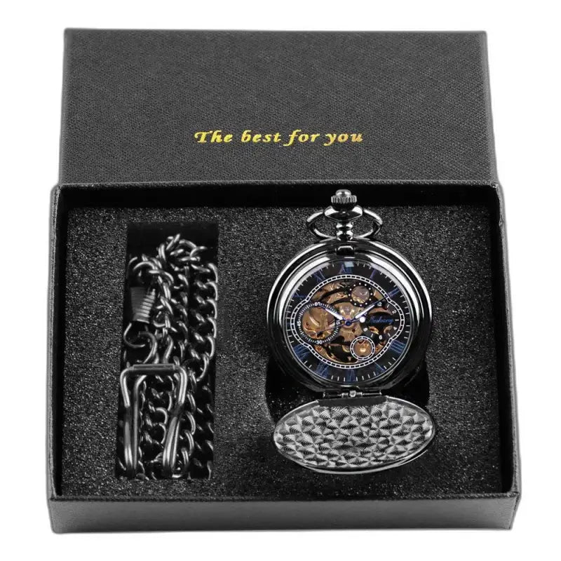 Classico orologio da tasca meccanico nero in elegante confezione regalo