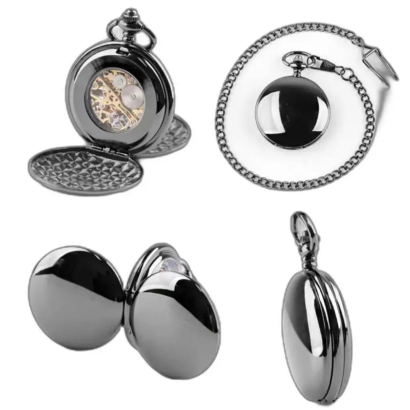 Orologio da tasca meccanico nero con orologi a vento tono canna di fucile