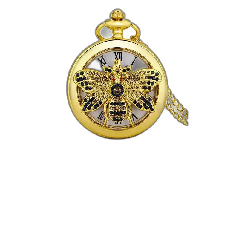 Classico orologio da tasca al quarzo a farfalla in oro con ape preziosa e design elegante