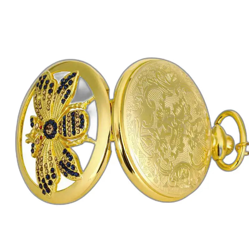 Classico orologio da tasca al quarzo a farfalla in oro con elegante design color miele