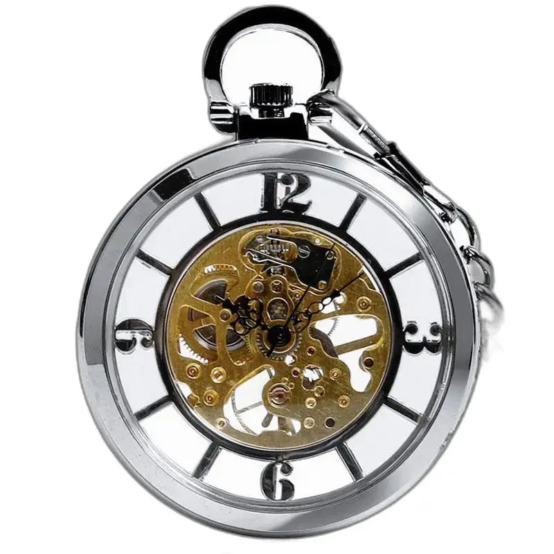 Orologio da tasca scheletrato a carica manuale e quadrante scheletrato argentato