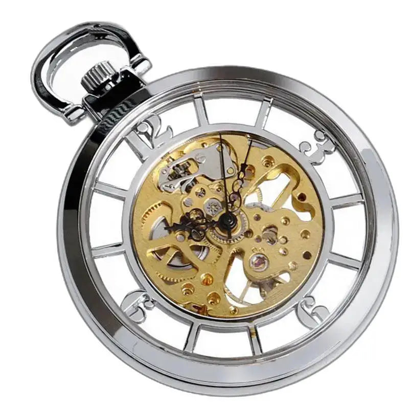 Orologio da tasca scheletrato a carica manuale con quadrante scheletrato argento