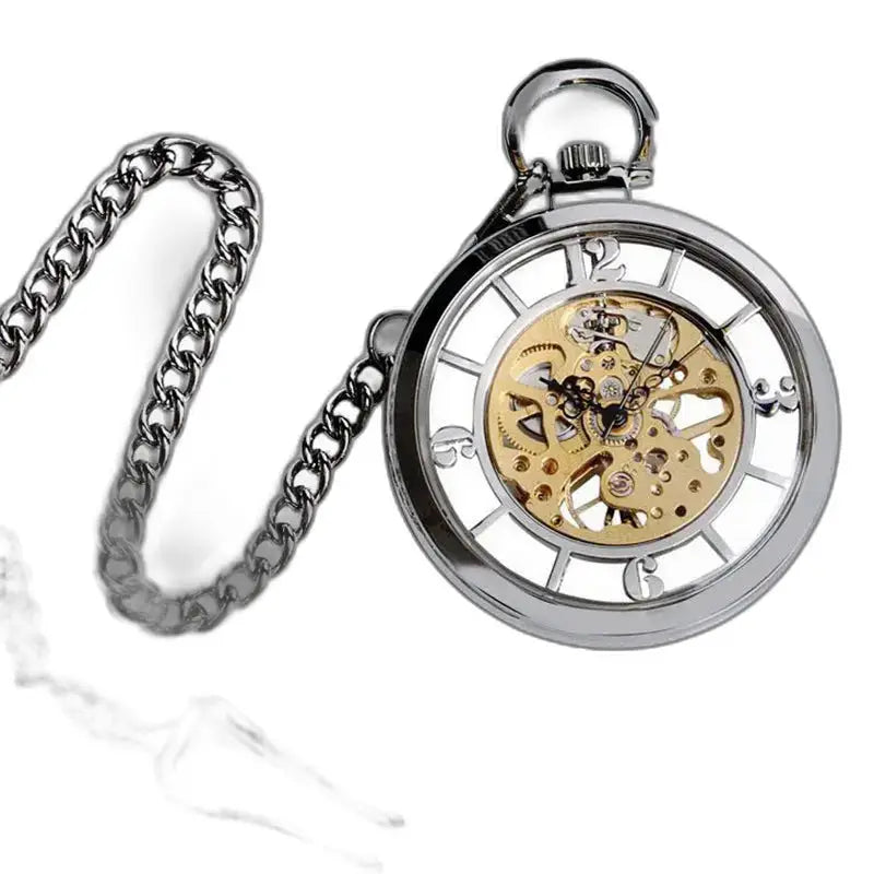 Orologio Da Tasca Scheletrato A Carica Manuale, Finitura Argento E Quadrante Scheletrato