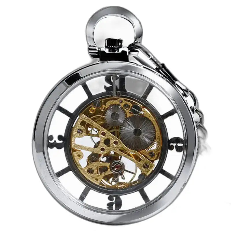 Orologio da tasca scheletrato a carica manuale ed elegante quadrante scheletrato color argento