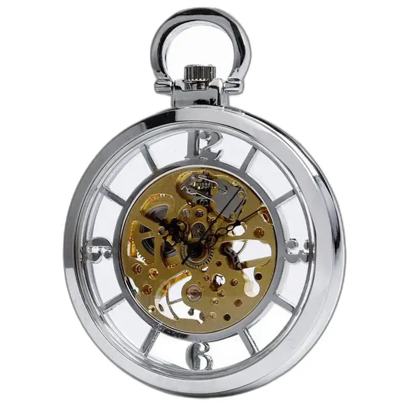 Orologio da tasca scheletrato a carica manuale e quadrante scheletrato in metallo argentato