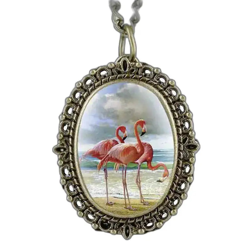 Ciondolo fenicottero su orologio fenicottero con elegante cassa in bronzo