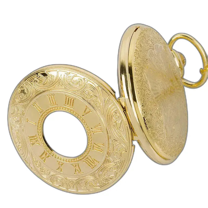 Orologio da tasca in oro decorato con elegante cassa a mezza caccia