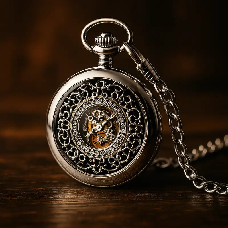 Lussuoso orologio da tasca in argento con catena in elegante confezione regalo