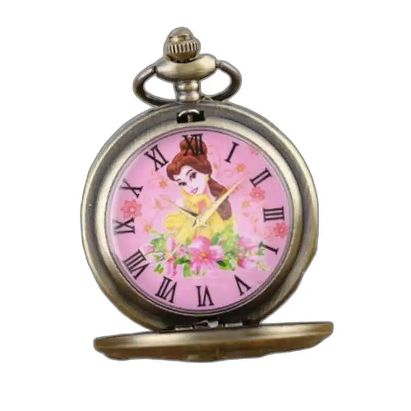 Orologio da tasca Belle Bête con rosa sotto campanella, elegante orologio da tasca con pendente