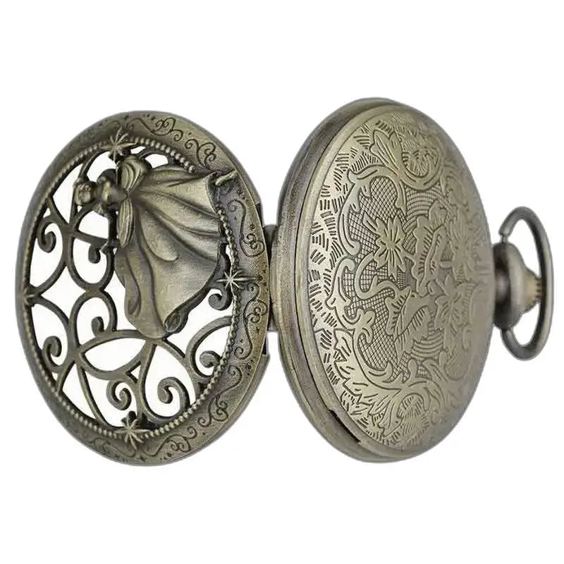 Orologio da tasca Belle Bête con rosa sotto campana, orologio da tasca con pendente aperto