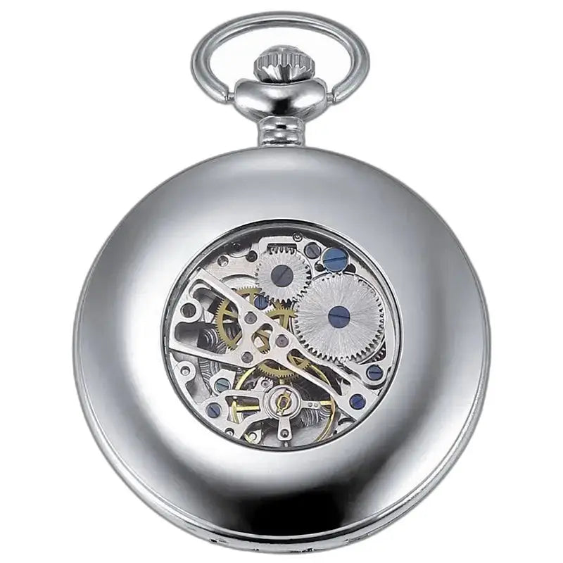 Movimento meccanico dell'orologio da tasca blu di lusso con cassa argentata
