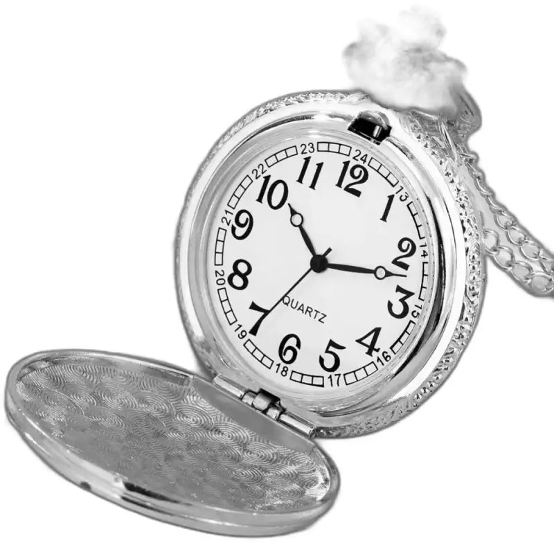 Orologio da tasca con collana in argento chic Diamond Eyes con coperchio aperto in argento