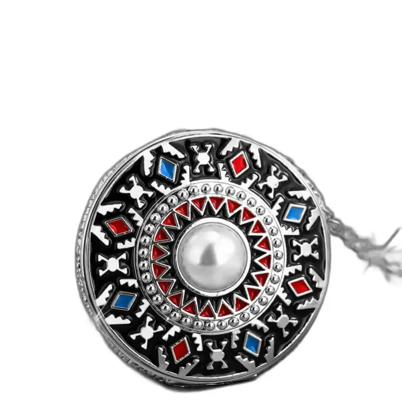 Spilla circolare decorata con centro di perla per orologio da tasca con collana di diamanti