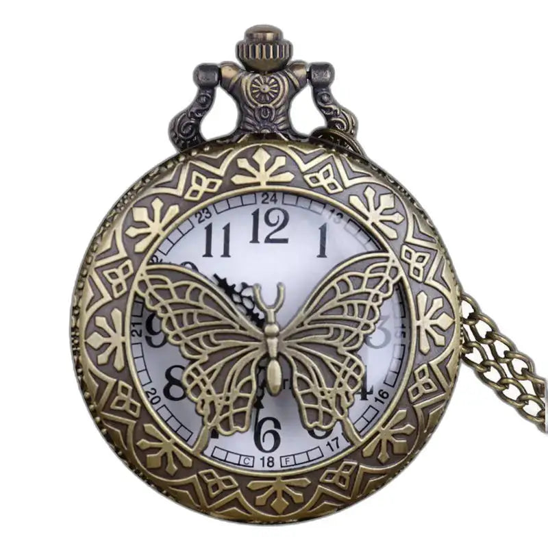 Orologio da tasca da donna in stile vintage con elegante motivo a farfalla