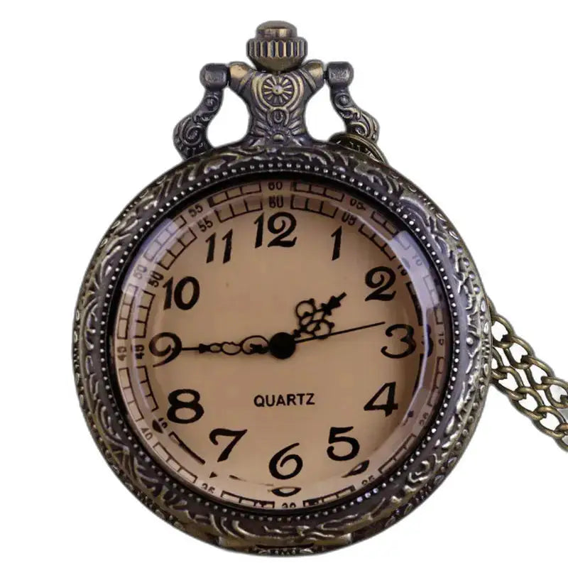 Orologio da tasca vintage con collana al quarzo per donna e uomo con cassa in metallo decorato
