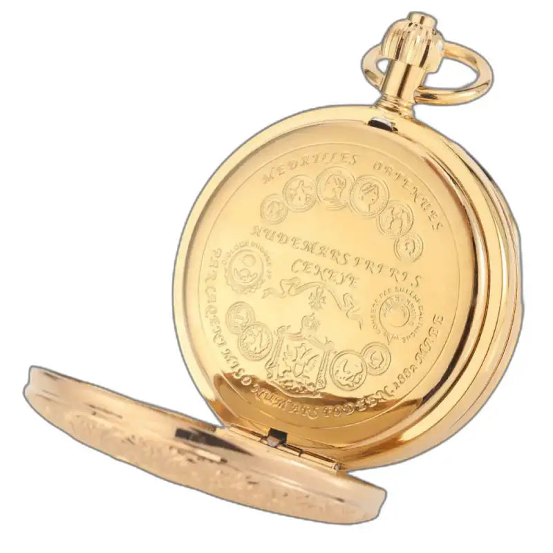 Orologio da tasca Double Golden Majesty Chic con design inciso e colore dorato