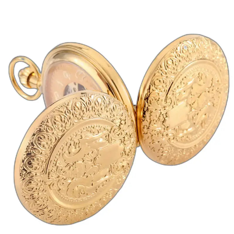Orologio da tasca Double Golden Majesty Chic con un elegante quadrante dorato e raffinate decorazioni