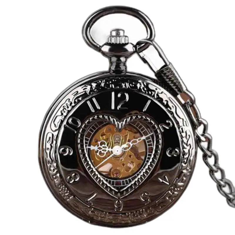 Orologio da Tasca da Donna con Meccanismo Manuale, orologio da tasca nero a forma di cuore con meccanismo a vista