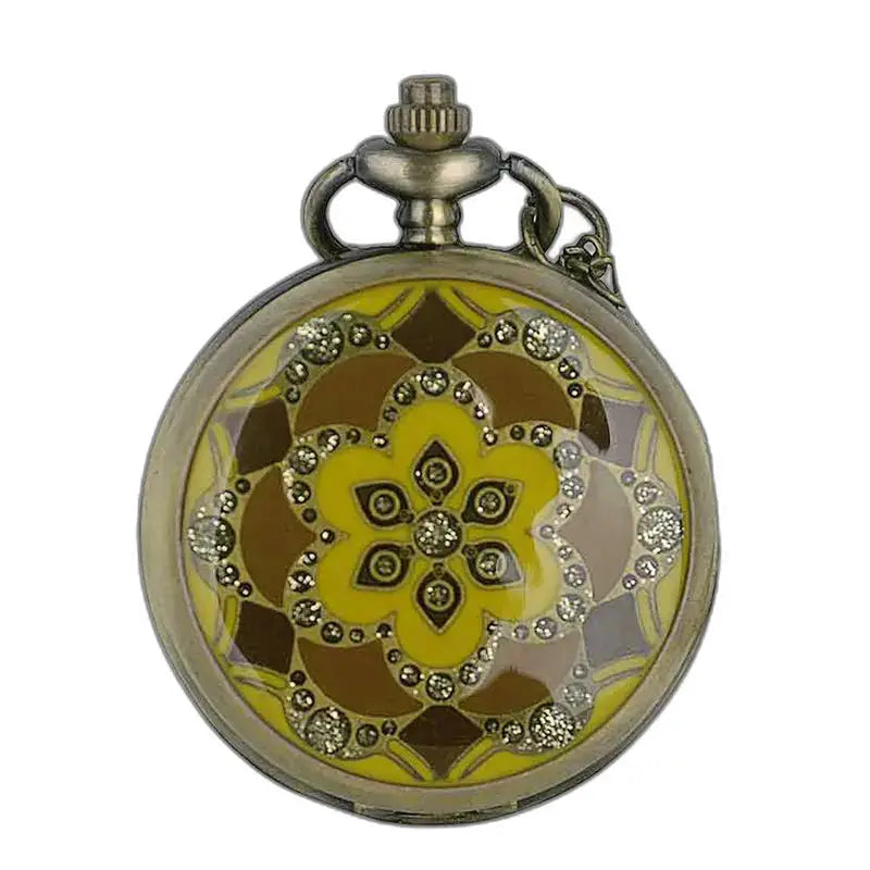 Orologio da tasca da donna Ladybug con diamanti gialli arancioni con fantasie in giallo e marrone