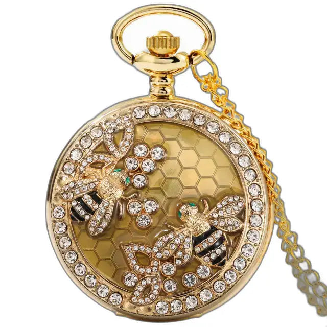 Orologio da tasca da donna Collana chic con api dorate con design ape e nido d'ape dorato