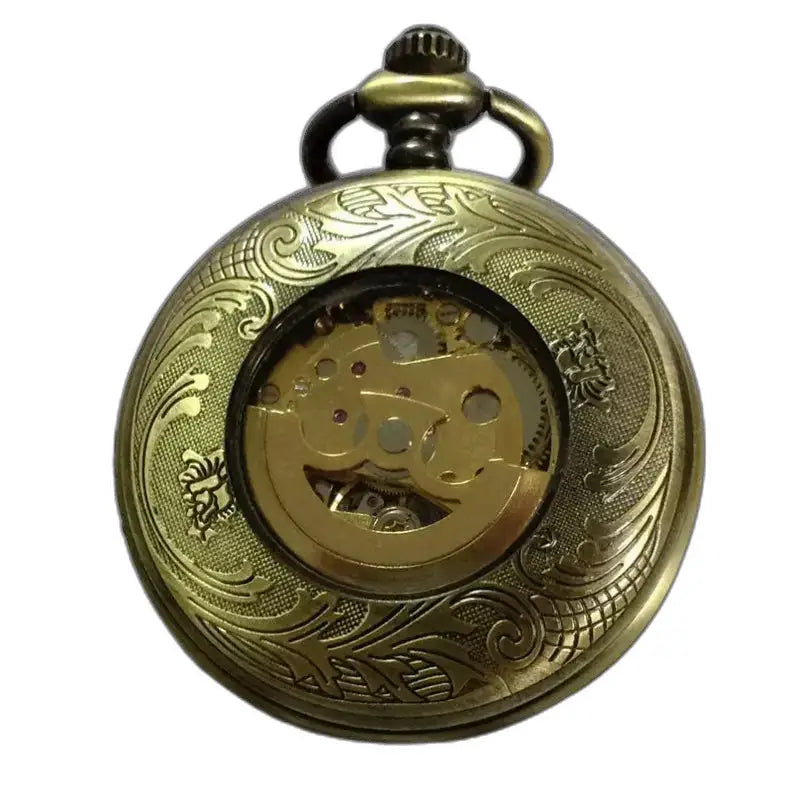 Orologio da tasca vintage automatico da uomo in bronzo decorato, elegante e senza tempo