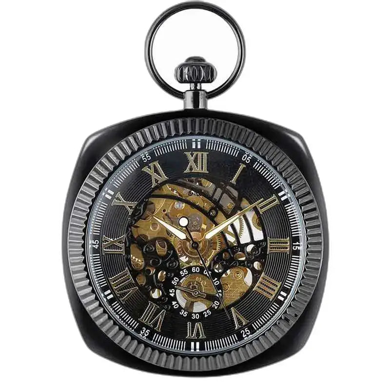 Moderno orologio da tasca da uomo con meccanismo meccanico, eleganza senza tempo in nero