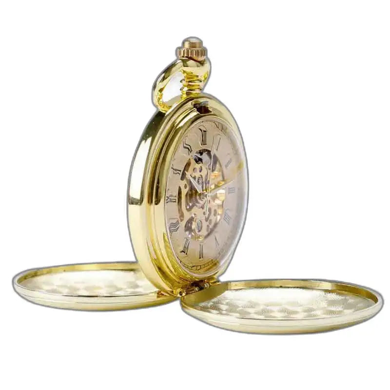 Orologio da tasca meccanico da uomo chic, elegante orologio da tasca in oro aperto