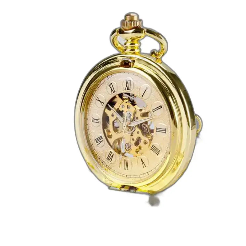 Orologio da tasca meccanico da uomo chic, elegante orologio da tasca in metallo dorato