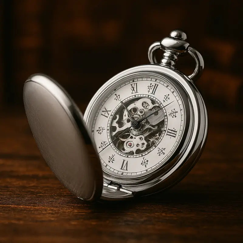 Orologio da tasca meccanico liscio a specchio Luxury Silver, orologio da tasca scheletrato in argento