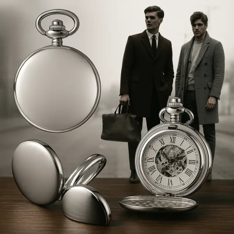 Orologio da tasca meccanico in argento di lusso a specchio liscio, elegante orologio da tasca in argento
