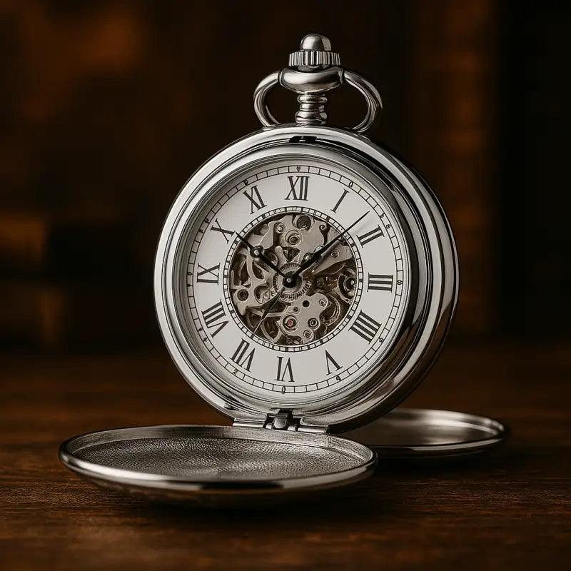 Orologio da tasca meccanico Lisse Mirror Luxury Silver con ingranaggi a vista