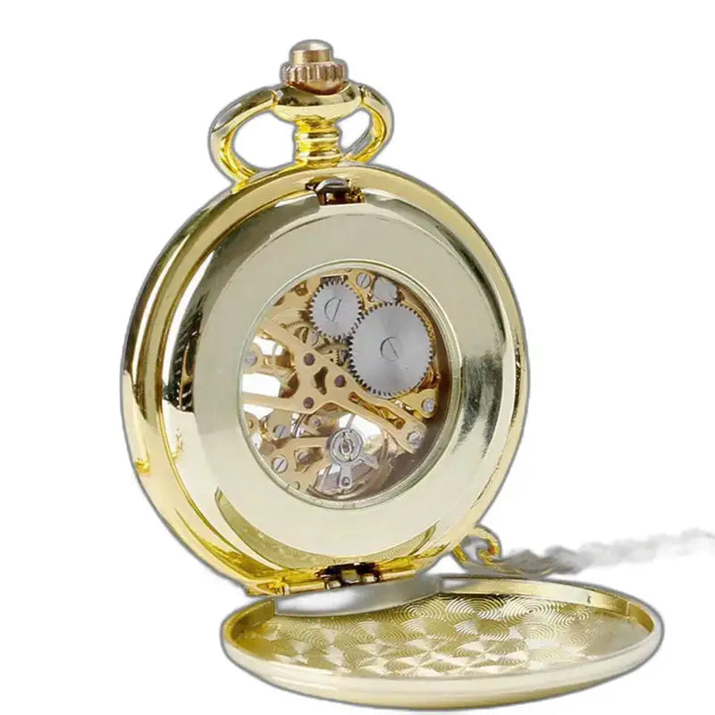 Orologio da tasca meccanico di lusso in oro nero con catena dorata e design elegante