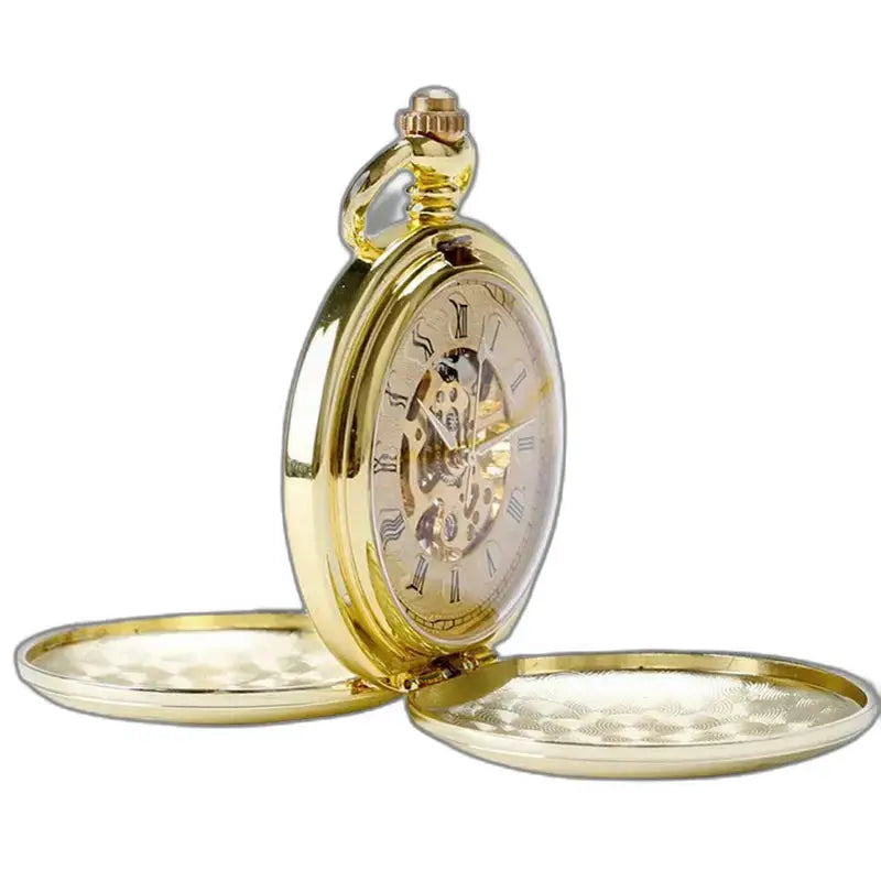 Orologio da tasca meccanico di lusso in oro nero con catena dorata e design elegante