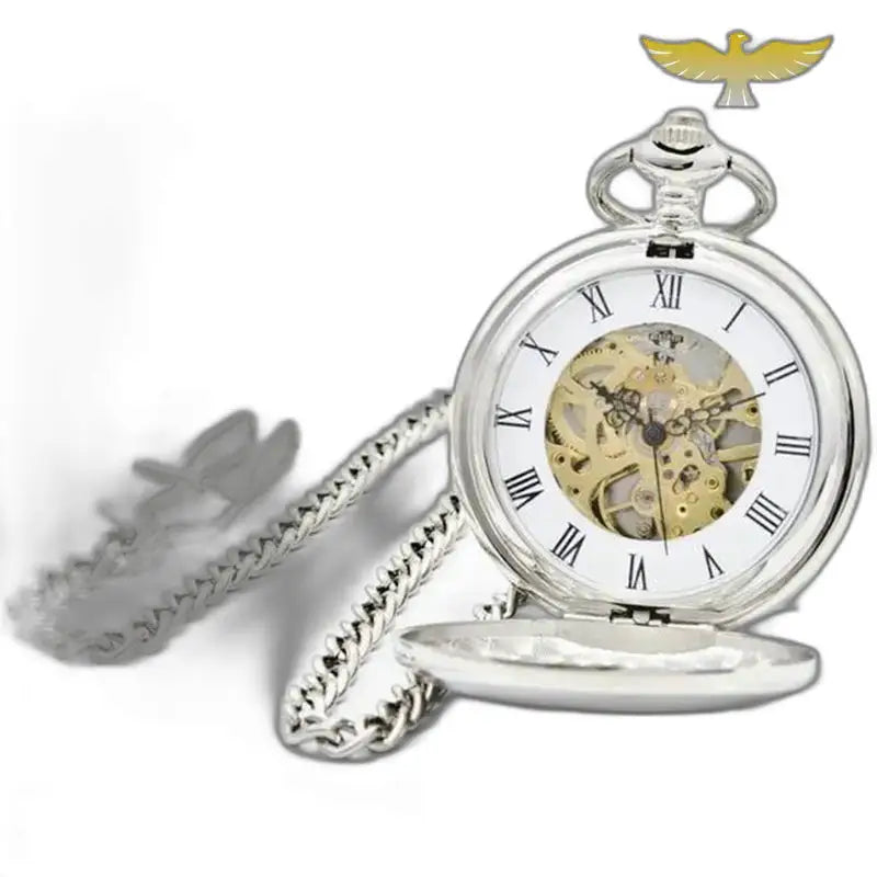 Orologio da tasca meccanico di lusso in oro nero con catena dorata ed elegante design argento