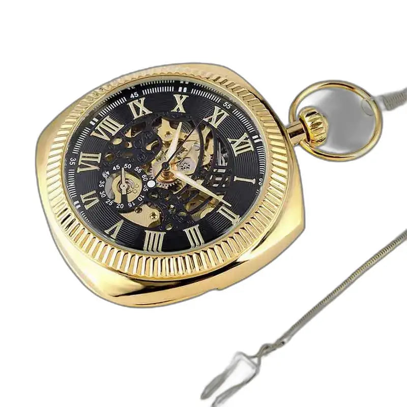 Orologio da tasca meccanico di lusso per uomo in oro con catena elegante