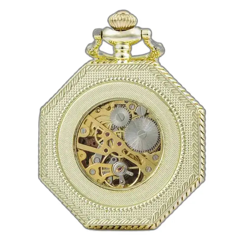 Orologio da tasca meccanico ottagonale in oro con meccanismo in oro a vista