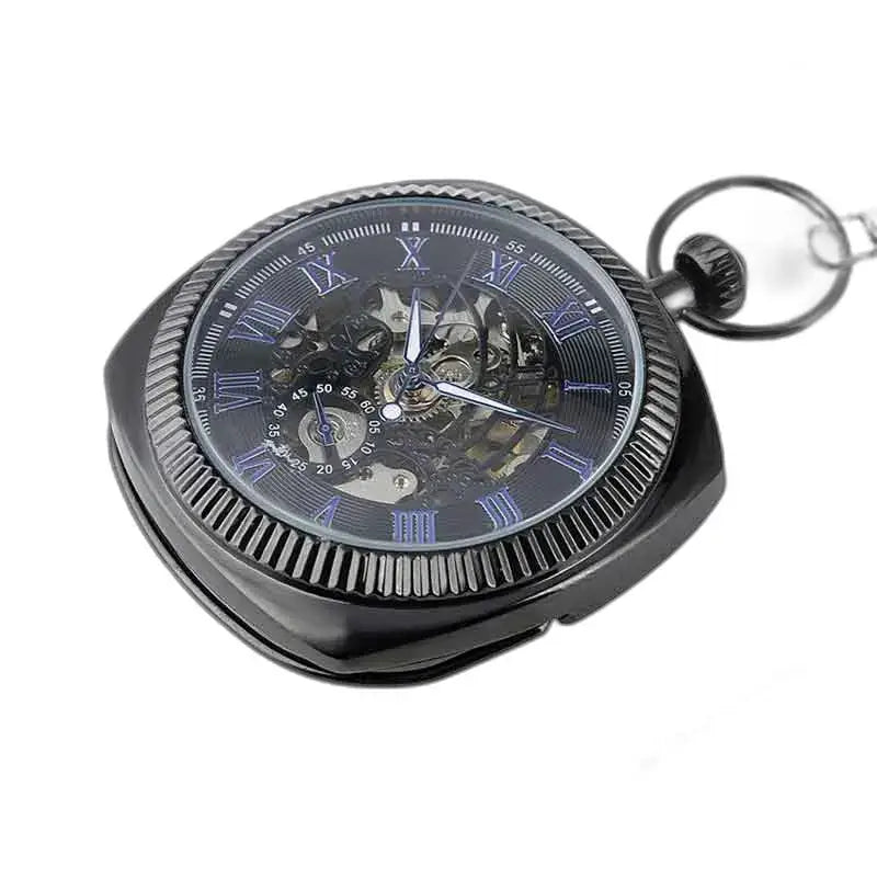 Elegante orologio da tasca moderno con meccanismo scheletrato nero da uomo