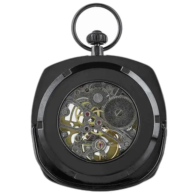 Elegante orologio da tasca moderno da uomo con meccanismo scheletrato nero