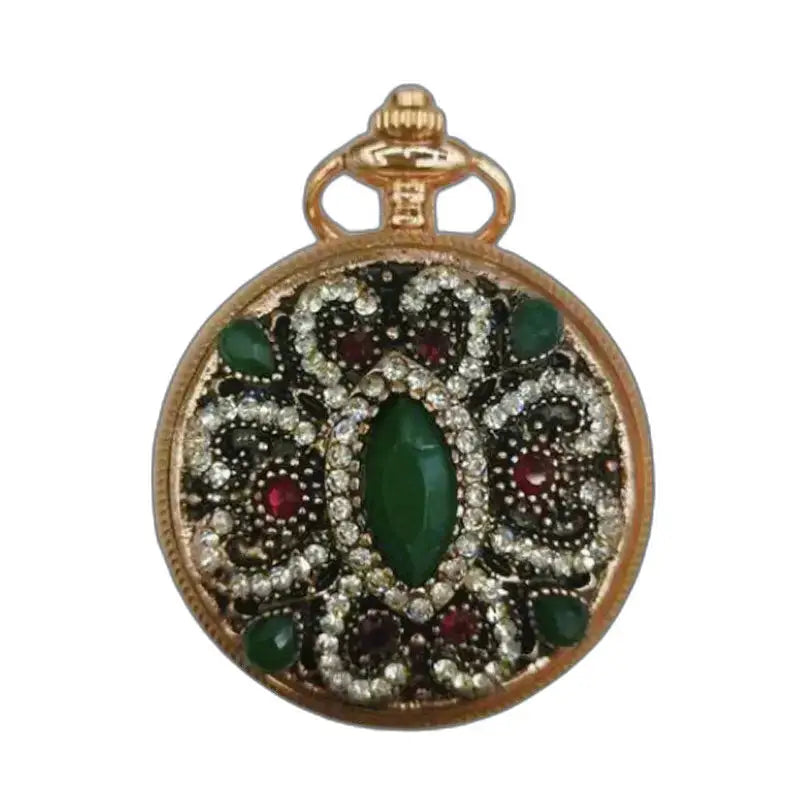 Ciondolo in oro ornato con gemme per orologio da tasca dorato classico automatico da donna